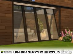 an animated rendering of a modern house with large windows and sliding glass doors on the outside