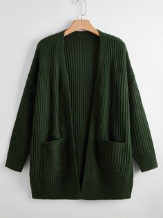 Dark Green Casual  Long Sleeve Acrylic Plain Coat Embellished Medium Stretch Fall/Winter Plus Size Knitwear Dark Green Cardigan, Plain Coats, Cardigan Plus Size, Comfy Jumpsuits, Plus Size Cardigans, Áo Len Cardigan, Green Cardigan, Urban Looks, Women Plus Size