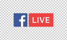 the facebook live logo is shown in red, white and blue on a transparent background