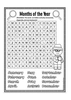 months of the year word search