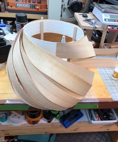 a large wooden object sitting on top of a table