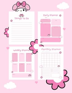 a pink planner with flowers and hearts on it