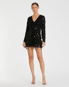 Long Sleeve Beaded Fringe Plunge Neck Dress Destination Wedding Guest Dress, Fall Formal Dresses, Plunge Neck Dress, Plunging Neck Dress, Intricate Beading, Dress Night Out, Sequence Dress, Party Dress Sale, Long Sleeve Cocktail Dress