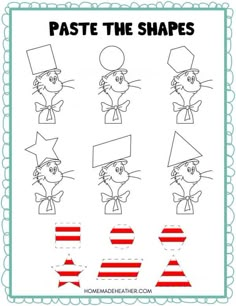 the cat in the hat shapes worksheet for children to learn how to draw