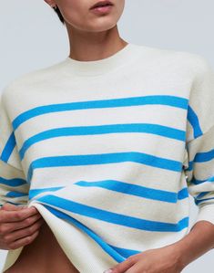 (Re)sponsible Cashmere Oversized Crewneck Sweater in Stripe Stripe Jumper, Chunky Jumper, Oversized Crewneck, Stripes Texture, Madewell Sweater, Softest Sweater, Knitting Women, Knitted Jumper, Striped Sweater