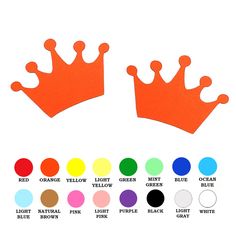 two orange crowns are next to each other with different colors on the bottom one is red, yellow, green, blue, and pink