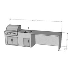 Ready to finish Outdoor Kitchen allows you to match your existing colors while saving money doing the final finish yourself. This is truly the easiest DIY system available. The 142" Module is a straight outdoor kitchen design. It measures 142" long, 29" wide and is 36" tall. Kitchen comes complete with appliances (in their own packaging). FEATURES No experience, no measuring, no cutting required FREE SHIPPING* to most lower 48 states locations All cement board and openings are precision factory installed Easily assembles in about 30 minutes with bolts Panels are easily carried into backyard or on decks Can be customized to go around posts, obstacles or different widths, depths or heights to meet your needs Built commercial duty to hold large pizza ovens, concrete counters, and full natural Linear Outdoor Kitchen, Dream Outdoor Kitchen, Concrete Counters, Concrete Outdoor Kitchen, Cement Board, Tall Kitchen, Concrete Counter, Large Pizza, Pizza Ovens