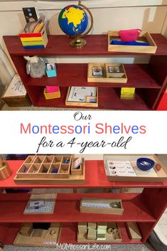 Our Montessori Shelves for a 4-year-old – MOMtessori Life Montessori Math Shelves, 4 Year Montessori Activities, 3 Year Activities At Home, Montessori Science Shelf, Montessori Shelf Work