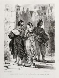 an old illustration of two men and a woman