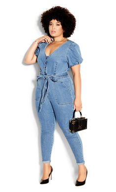 Embrace casual-chic with the CCX Blue Denim Sweet Puff Jumpsuit. This stylish jumpsuit features a classic blue denim wash and a sweet puff design, adding a touch of playful sophistication to your ensemble. Perfect for a day out or casual gatherings, the Sweet Puff Jumpsuit from CCX ensures a comfortable and on-trend look. Embrace the easygoing and fashionable vibes of this blue denim jumpsuit for a versatile addition to your wardrobe. Plus Size Clothing Online, Fashion Promotion, Sleek Dress, Check Dress, Mid Dresses, Mini Dresses Summer, City Chic