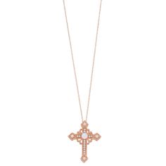 Showcase your divine sense of style when you wear this captivating cross pendant. Showcase your divine sense of style when you wear this captivating cross pendant. PENDANT DETAILS Pendant length: 1.09 in. Clasp: spring-ring Chain type: rope Metal: 14k rose gold Packaging: boxed STONE DETAILS Stone type: lab-created opal, lab-created white sapphire Center stone weight: 0.16 ct. Total weight: 3.08 ct. Cut: round Color: white Gemstones may have been treated to enhance their appearance. Special care Rose Gold Packaging, Rose Gender, White Gemstones, Gold Packaging, Denim Skirts, Cross Jewelry, White Opal, White Sapphire, Chain Ring