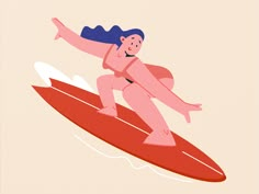 a woman riding a surfboard on top of a red wave in the ocean with her arms outstretched