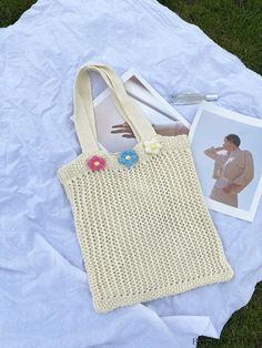 BagForLove - Chic Hollow Knit Tote: Sleek Spring Crochet Knitted Tote Bag, Spring Beach Crochet Bag, Cream Knitted Summer Bag, Cream Knitted Bag For Summer, Beach Crochet Knit Bag, Trendy Spring Crochet Bag, Casual Crochet Knit Bag, Casual Crochet Knit Bag For The Beach, Casual Knit Crochet Bag For Beach