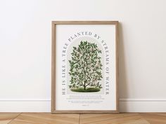 a framed poster with a tree on the wall