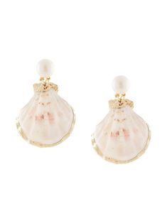 MERCEDES SALAZAR MERCEDES SALAZAR SHELL PENDANT EARRINGS - WHITE. #mercedessalazar Chunky Gold Hoop Earrings, Ivory Earrings, Earrings White, Shell Earrings, Shell Pendant, Pearl Drop, Gold Hoop Earrings, Pendant Earrings, Designer Earrings