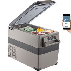 47.5Qt Portable Freezer: This superior portable small car refrigerator has a modern appearance with a simple black and gray color assortment; A compact design, digital control panel, and two power cables are ideal for indoor and outdoor fridge use; the perfect choice for you to enjoy fresh food and cold drinks at home or on the journey; 47.5 Qt Storage Space; Efficient Refrigeration; Perfect Structure; Battery Protection; [Package Content] 1 x Car Refrigerator; 1 x DC Power Cord; 1 x Adapter for AC Power; 1 x User Manual VEVOR 45L/48 Quart Car Refrigerator 1.9-cu ft Garage Ready Frost-free Defrost Chest Freezer (Gray) | BXYSSCZSH-CF45001V1 Skoolie Ideas, Portable Freezer, Rv Refrigerator, Outdoor Fridge, Refrigerator Cooler, Mini Fridge With Freezer, Car Fridge, Car Cooler, Portable Refrigerator