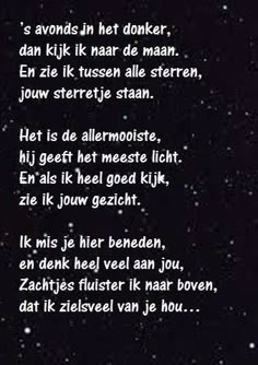 a poem written in german on a night sky with stars and the moon behind it