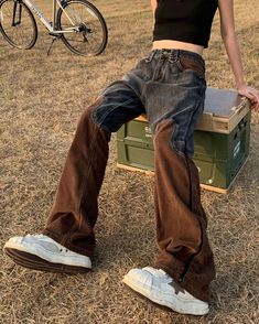 Wild West Vintage Jeans | AESTHETIC CLOTHING – Boogzel Clothing Corduroy Pants Patchwork, Corduroy Patchwork, Cowboy Pants, Outfit Styles, Jean Large, Jean Vintage, The Wild West, Patchwork Jeans, Cotton Pants