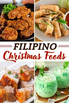 the collage shows different types of food and drinks in various pictures with text reading philippines christmas foods