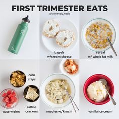 the first trimester eats are in bowls and on plates