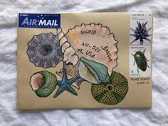 an air mail cover with sea shells and starfish on it's back side