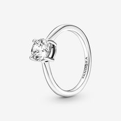 Pandora Sparkling Solitaire Ring - Size 9 | Sterling Silver | 190052C01-60 Pandora Rings On Hand Diamond, Cute Promise Rings, Pandora Logo, Ring Stacks, Tiara Ring, Bracelet Pandora, Pandora Rings, Jewellery Uk, Pandora Jewelry