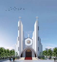 an artist's rendering of the front entrance to a church