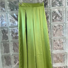 These Nwt High Waisted Satin Effect Beautiful Green Zara Wide Leg Pants With From Pleats Are !!! They Are Sold Out In Stores. Ready For That Spring Or Summer Soire!!! Size Xs Chic Green Satin Bottoms, Pleated Full Length Pants For Spring, Spring Pleated Full Length Pants, Spring Full Length Pleated Pants, Full Length Pleated Pants For Spring, Green Wide Leg Pants For Summer Formal, Green Wide Leg Pants For Evening, Green Wide Leg Pants For Formal Summer Events, Spring Satin Party Bottoms