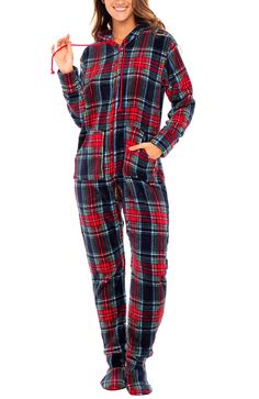 PRICES MAY VARY. Soft and Warm - This adult onesie for women is made from plush 250 GSM coral fleece to keep you warm no matter how low the temperature drops. Enjoy the comfort of plush microfiber fleece all winter long. Removable, Non-Skid Feet - This footed pajama set features two removable feet that you can zip up to keep your feet warm or take off if you need to cool down a bit. The booties also feature a non slip grip so that you can walk on wood or tile floors without slipping. Drawstring Adult Footie Pajamas, Womens Onesie, Winter Pjs, Adult Onesie Pajamas, Bedtime Outfit, Footed Pajamas, Adult Pajamas, One Piece Clothing, Onesie Pajamas