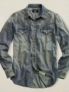 Denim Shirt Outfit, Denim Western Shirt, Casual Denim Shirt, Fitted Denim Shirt, Mens Fashion Denim, Western Denim Shirt, Denim Shirt Men, Men Stylish Dress, Denim Jacket Men