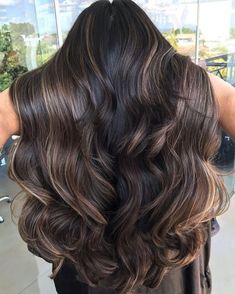 Ebony Hair with Brown and Blonde Highlights Brown And Blonde Highlights, Black Hair With Brown Highlights, Dark Black Hair, Long Hair Highlights, Ebony Hair, Light Brown Highlights, Brown And Blonde, Black Brown Hair, Black Hair Balayage