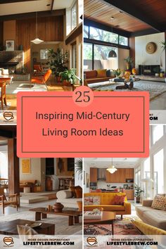 the inside of a mid century living room with lots of furniture and decor in it