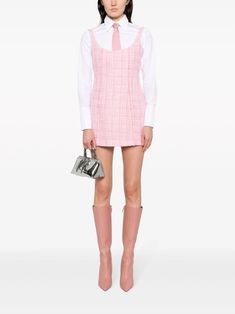 Gcds Backless Tweed Minidress - Farfetch Girly Fashion Classy, Chanel Tweed Outfit, Tweed Outfit Women, Pink Tweed Dress, Bell Dress, Tweed Outfit, Tweed Set, Color Combinations For Clothes, Pink Tweed