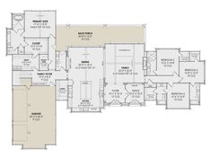 the first floor plan for a home with two master suites and three separate living areas