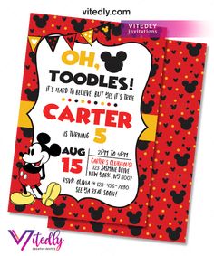 Mickey Mouse Invitation Mickey Mouse Birthday Invitation, Oh Toodles, Mickey Mouse Cake Topper, Oh Twodles, Mickey Mouse Invitation