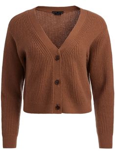 camel brown wool-cashmere blend chunky ribbed knit V-neck front button fastening long sleeves straight hem Sweater Png, Sweater With Buttons, Stacey Bendet, Cardigan Brown, Button Up Sweater, Yoko London, City Dress, Iconic Bags, Van Cleef Arpels