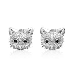 Whiskers, paws, and a whole lot of charm! Presenting the Kitty Cat Stud Earrings from the esteemed Ginger Lyne Collection, where elegance meets a touch of feline playfulness. Meticulously crafted from .925 genuine fine sterling silver, these earrings capture the essence of a cat lover's affection. Each stud flaunts a sparkling clear cubic zirconia body with captivating black eyes, portraying the lively spirit of our feline companions. Measuring at 11mmx13mm, these studs are the perfect size to m Eyes Butterfly, Cat Stud Earrings, Days To Christmas, Ginger Women, Cat Earrings Studs, Great Cat, Black Eyes, Kitty Cat, Eye Black