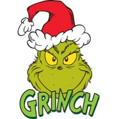 the grin face is wearing a red santa hat and green lettering that says grin on it