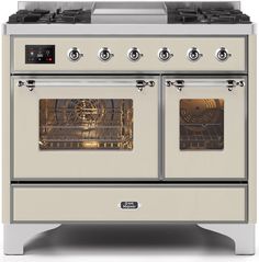 ILVE 40 Majestic II Dual Fuel Range with 6 Sealed Burners and Griddle - 3.82 cu. ft. Oven - Chrome Trim in Antique White (UMD10FDNS3AWC) Ranges ILVE Ilve Majestic, Freestanding Double Oven, Ilve Range, Double Oven Range, Kitchen Centerpiece, Induction Range, Dual Fuel Ranges, Cool Doors, Warming Drawer