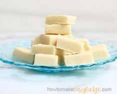 cubes of white chocolate on a blue plate