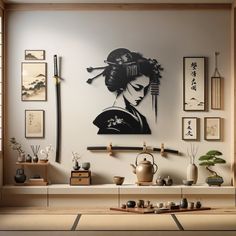 🌸 Dive into the enchanting world of Japanese culture with this exquisite Geisha wall art. 🎎 Crafted with intricate details, it captures the timeless beauty and elegance of a Geisha, a symbol of grace and mystery. Whether it's the delicate kimono patterns or the poised posture, every element is a testament to the artistry and tradition of Japan. 🌺 Perfect for adding a touch of sophistication to your living space, this piece is a must-have for lovers of art and culture. Let it transport you to Japanese Wall Decor Ideas, Asian Wall Decor Ideas, Japan Room Design, Samurai Room Decor, Japanese Themed Living Room, Japanese Decor Bedroom, Japan Room Decor, Japan Art Design, Asian Zen Interior Design