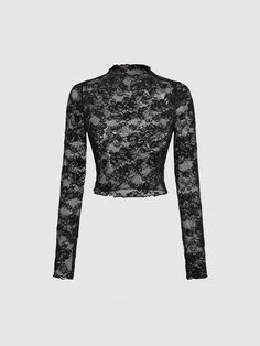 Lace See-Through Long Sleeve White Top Black Casual,Sexy  Long Sleeve Knitted Fabric Plants,All Over Print  Medium Stretch  Women Clothing, size features are:Bust: ,Length: ,Sleeve Length: Mesh Lace Top, Black Mesh Long Sleeve, Black Lace Long Sleeve Top, Long Sleeve Lace Top, Y2k Black Long Sleeve Mesh Top, Gothic Fitted Top With Sheer Sleeves, Black Long Sleeve Punk Mesh Top, Fitted Black Gothic Lace Top, Goth Tops