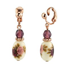 Add romantic versatility with these rose gold tone, purple bead flower motif porcelain drop earrings from 1928.EARRING DETAILS Dimensions: 1.5 in. L x 0.375 in. W Backings: clip-on Metal: alloy Plating: rose gold tone Finish: polished Not appropriate for children 14 years old and younger. Size: One Size. Gender: female. Age Group: adult. Affordable Handmade Vintage Flower Earrings, Rose Color Flower Drop Earrings, Purple Hypoallergenic Flower Drop Earrings, Vintage Adjustable Dangle Flower Earrings, Handmade Vintage Purple Flower Earrings, 1928 Jewelry, Purple Crystals, Pink Beads, Online Earrings