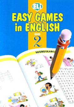 an easy game in english book with a pencil sticking out of the page and children playing on it