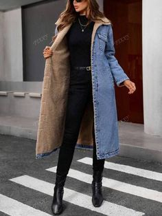 High Waisted Pants Outfit, Women's Denim Jeans, Easy Winter Outfit, Early Fall Outfit, Women's Casual Style, Denim Coat Jacket, Women Denim Jeans, Blue Long Sleeve