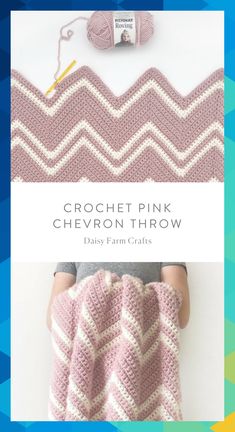 crochet pink chevron throw with yarn