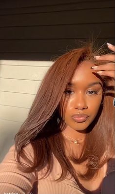 Different Shade Of Brown Hair, Spiced Brown Hair, Copper Brown Hair Natural, Maple Brown Hair On Black Women, Soft Brown Hair Black Women, Chocolate Brown Hair Bangs, Amber Brown Hair Color Black Women, Dyed Brown Hair Black Woman