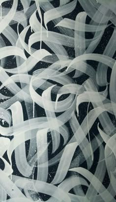 an abstract painting with white and black lines