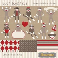 sock monkeys clipart for commercial use