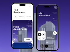 two iphones with the same app displayed on them, one is showing an apartment